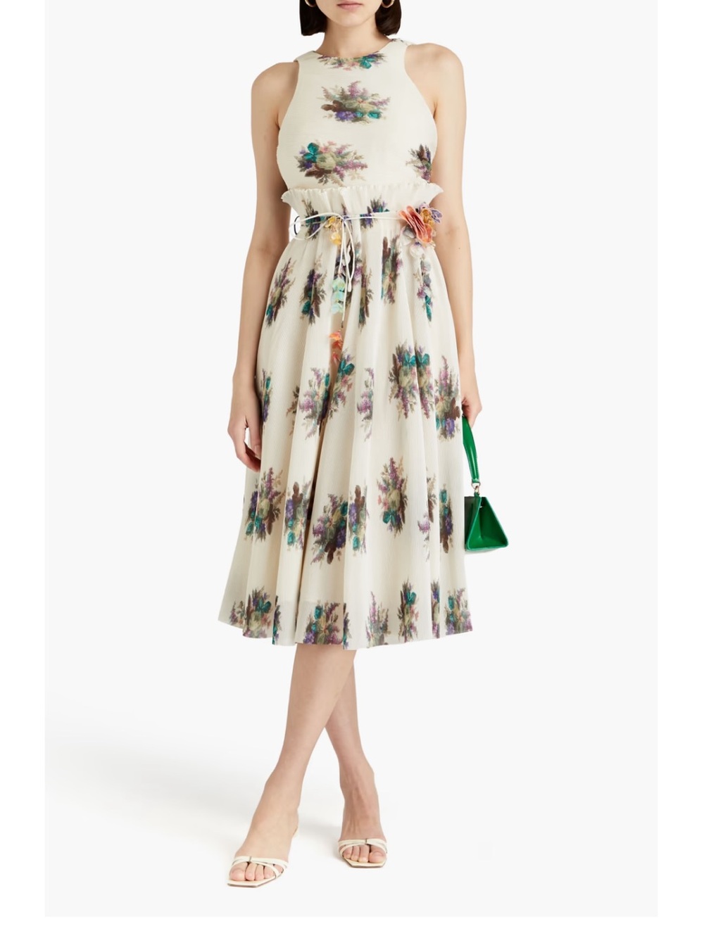 ZIMMERMANN Floral-print plissé-organza midi dress | size 4